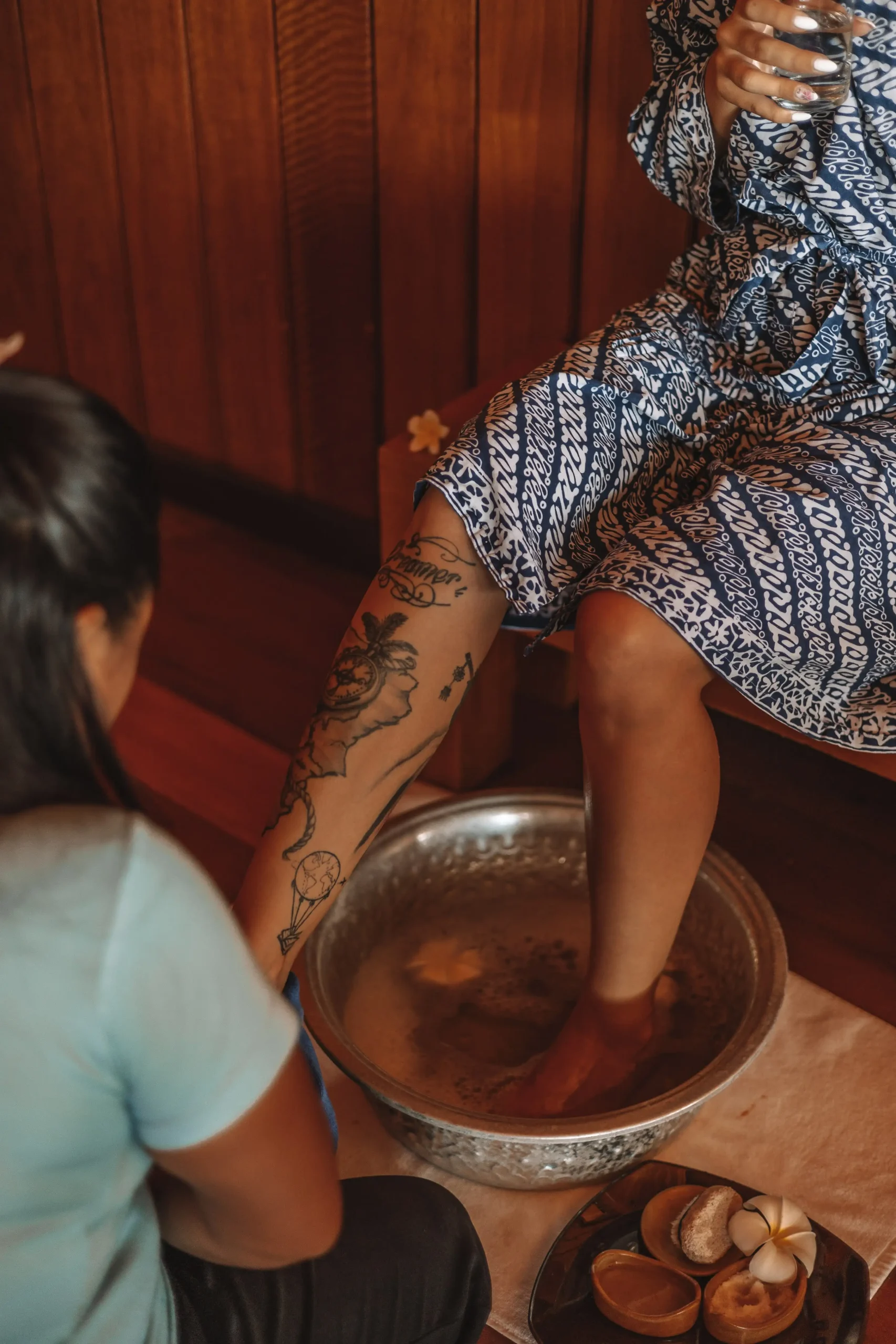 Foot wash at the Lotus Gangga Island spa