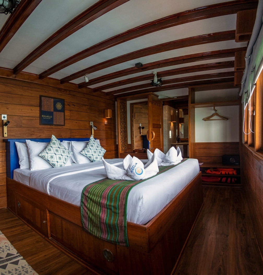 Phinisi cabin on board Lotus Malaillo